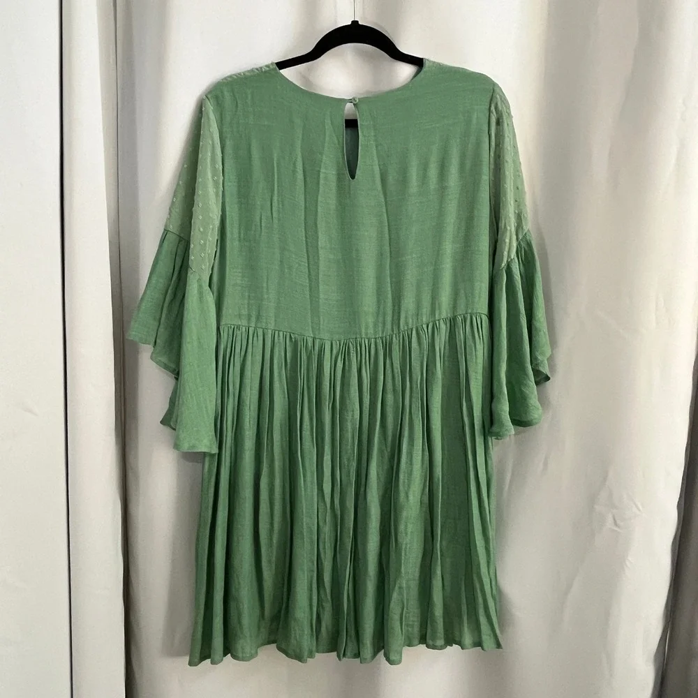 Umgee Floral Embroidered Mini Dress Tunic Womens Sz L Green Boho Garden Wedding - Picture 2 of 11